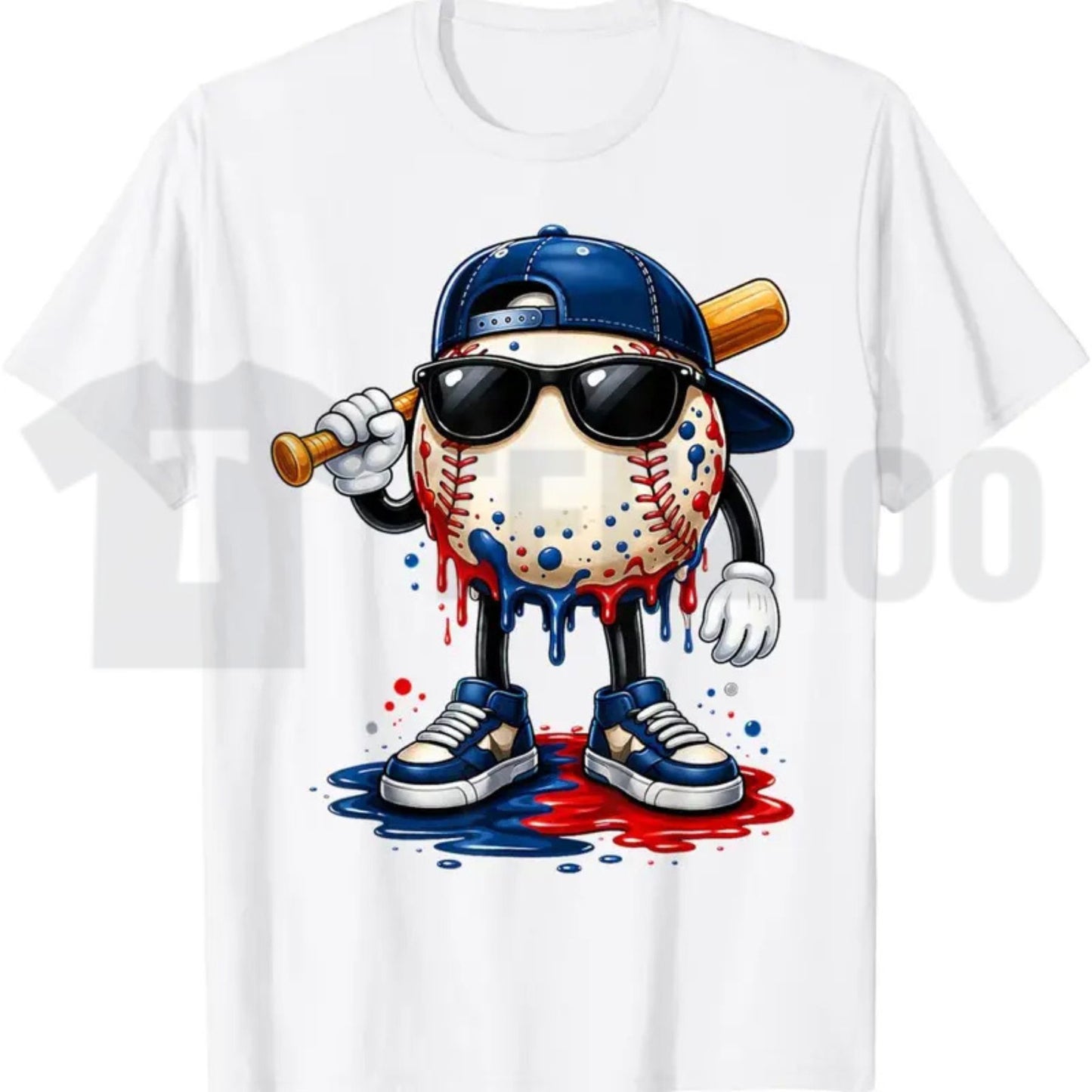 Baseball Drip Patriotic Ice Cream US Flag Youth Boys Summer Graphic T-Shirt
