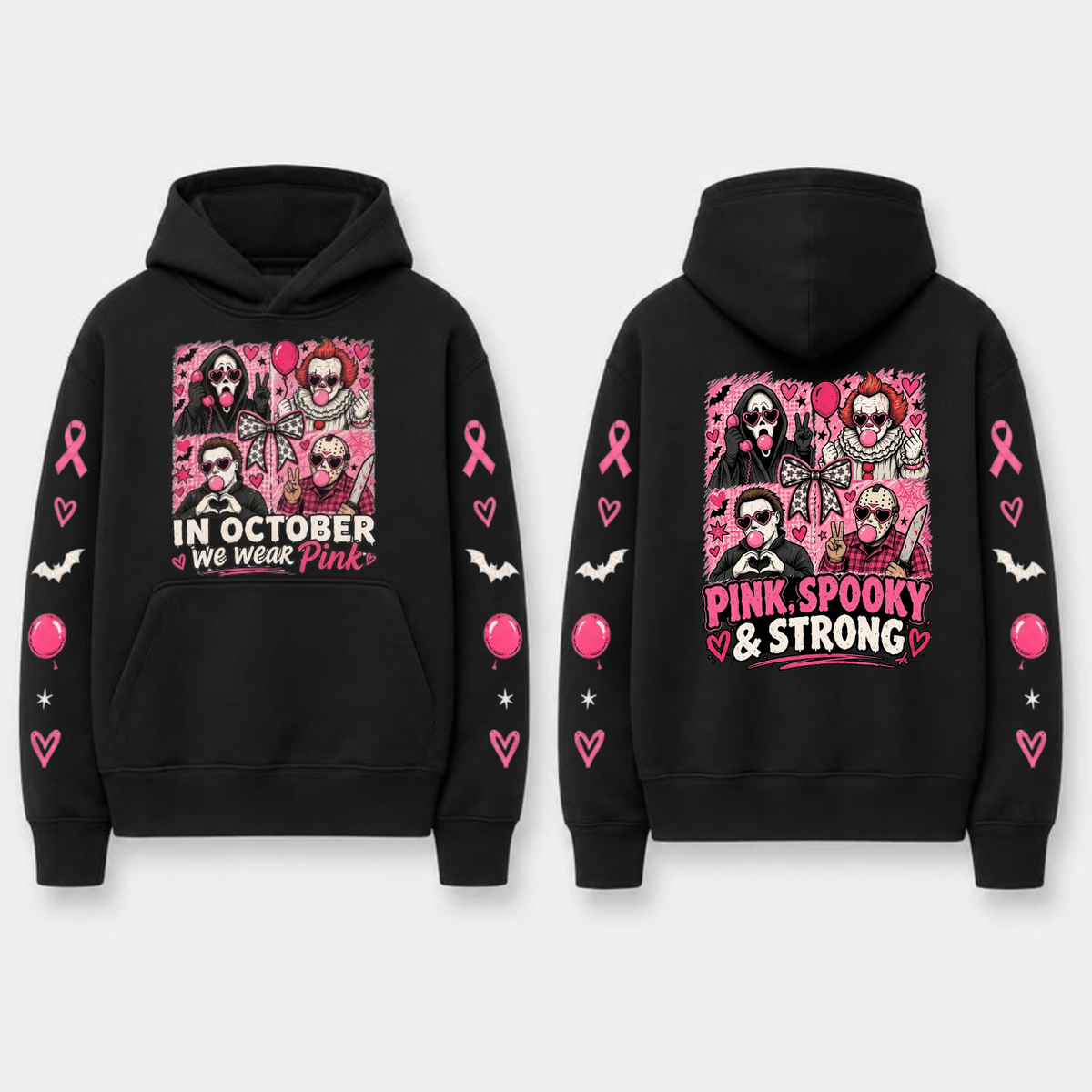 In October We Wear Pink Spooky Ribbon Hoodie - Breast Cancer Support Pullover