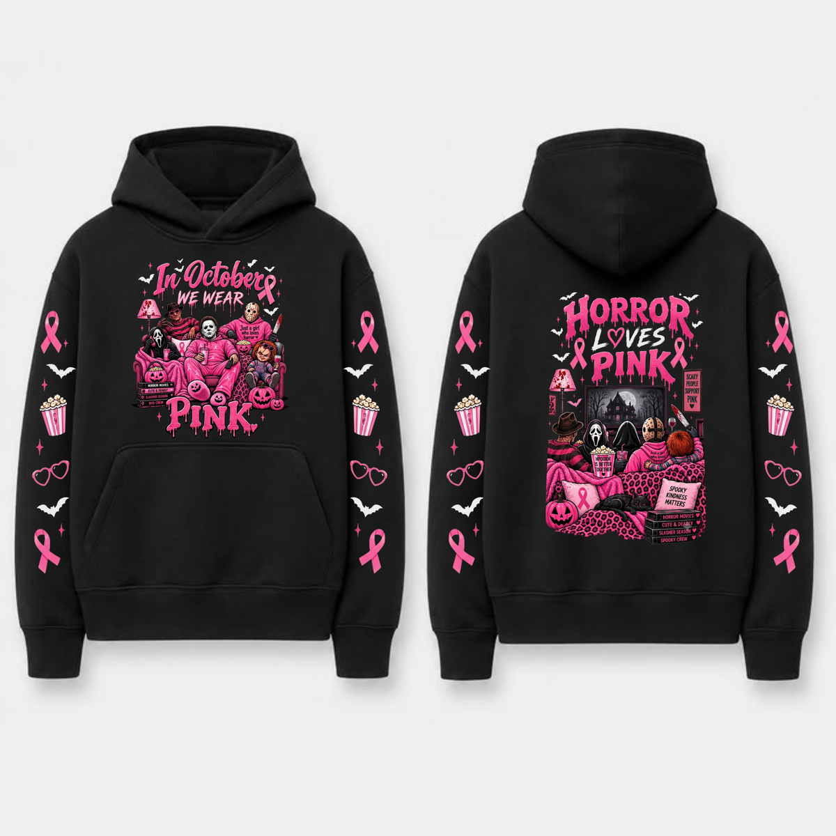 In October We Wear Pink Spooky Ribbon Hoodie - Breast Cancer Support Pullover