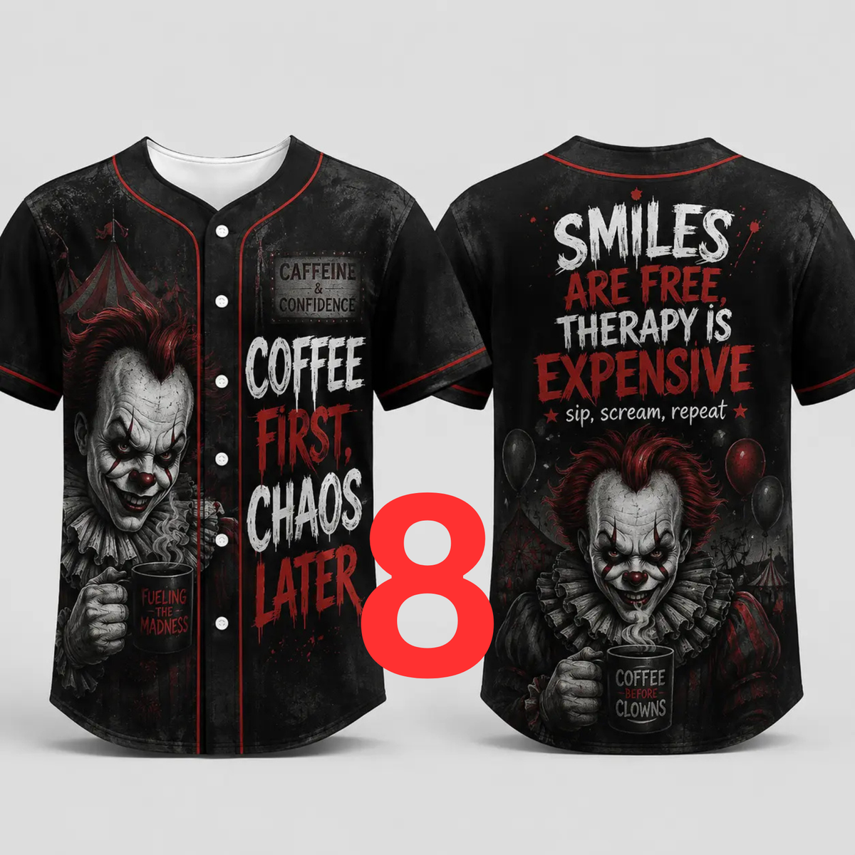Unisex Horror Graphic Print Baseball Jersey - Slasher Theme Spooky Button-Up