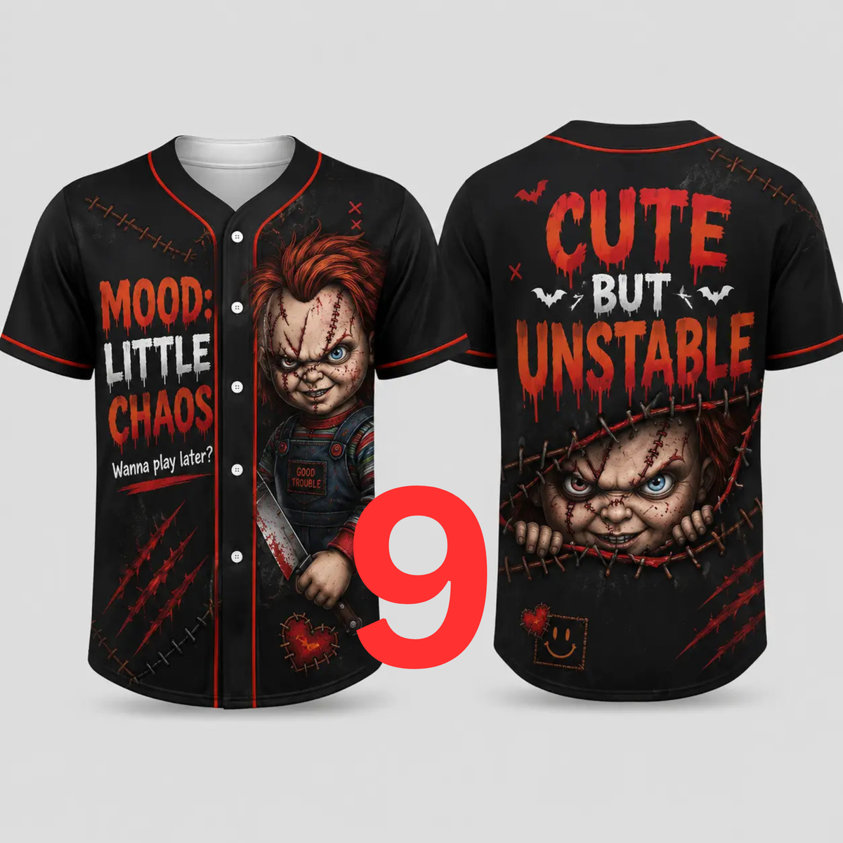 Unisex Horror Graphic Print Baseball Jersey - Slasher Theme Spooky Button-Up