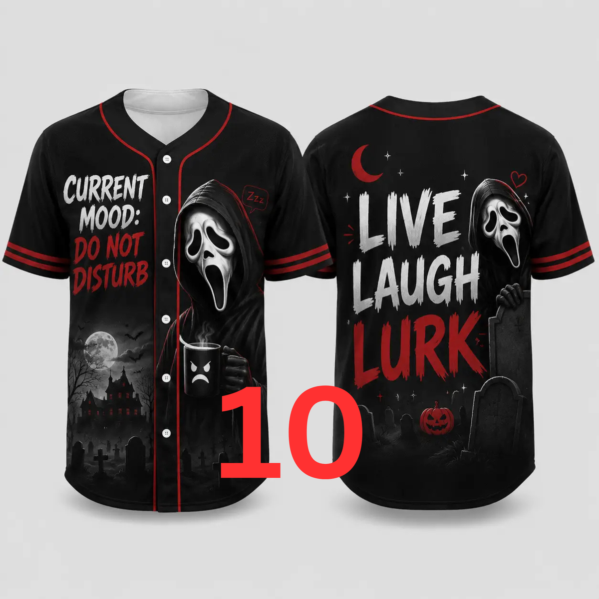 Unisex Horror Graphic Print Baseball Jersey - Slasher Theme Spooky Button-Up