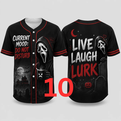 Unisex Horror Graphic Print Baseball Jersey - Slasher Theme Spooky Button-Up