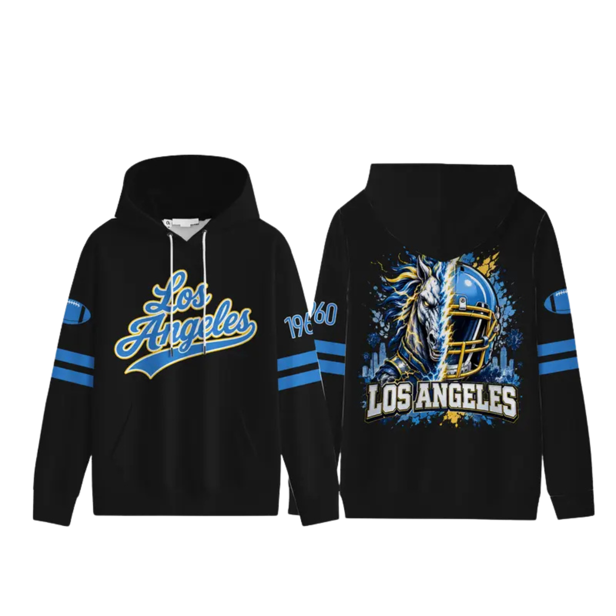 Unisex Football City Graphic Hoodie - Black Pullover Back Helmet Art