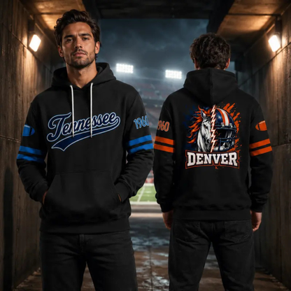 Unisex Football City Graphic Hoodie - Black Pullover Back Helmet Art