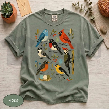 Retro Backyard Birds Cardinal Bluebird Comfort Colors T-Shirt
