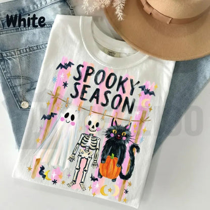 Preppy Spooky Season Shirt – Coquette Skeleton Black Cat Ghost Halloween Tee