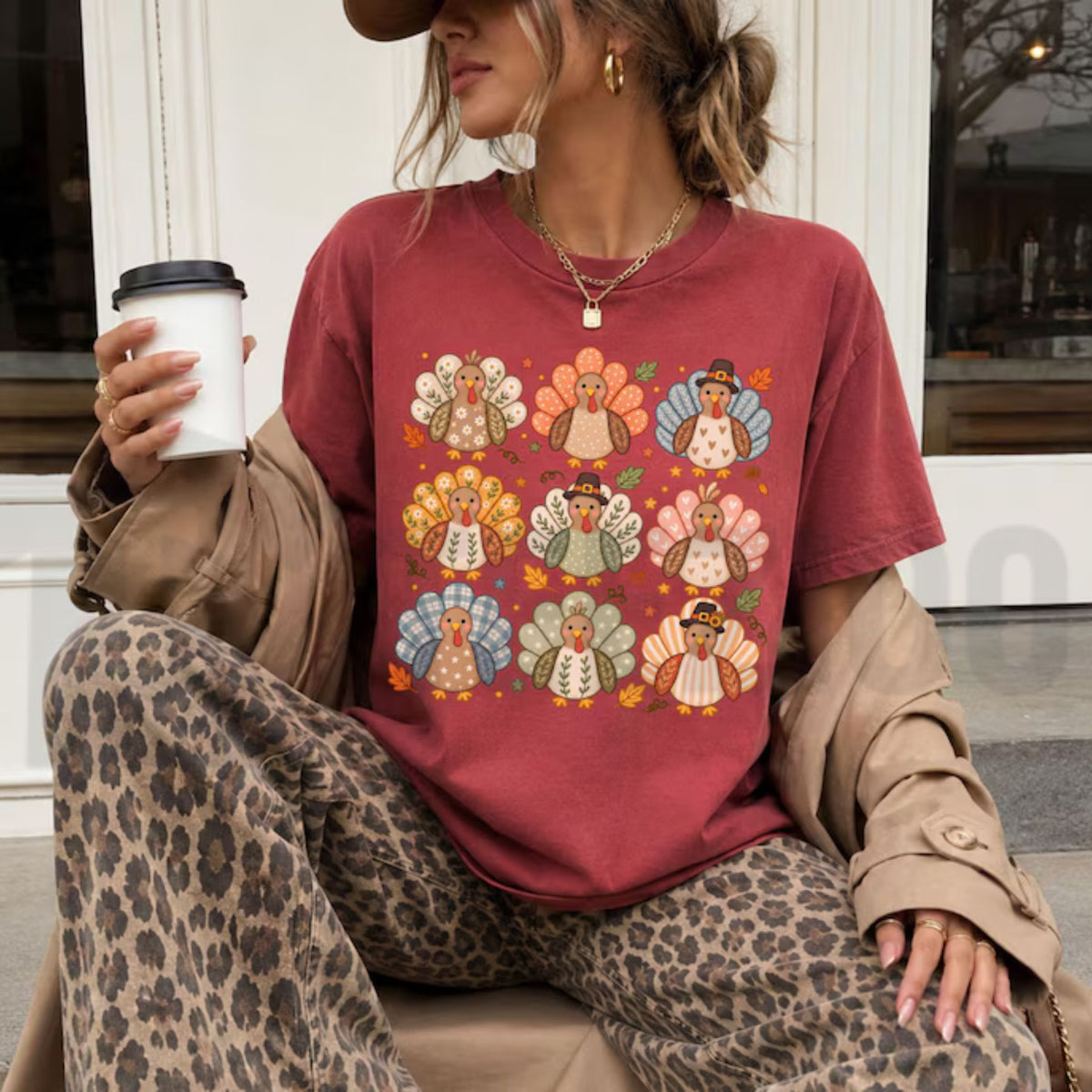 Retro Boho Turkey Preppy Thanksgiving Comfort Colors Shirt