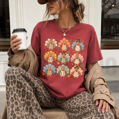 Retro Boho Turkey Preppy Thanksgiving Comfort Colors Shirt