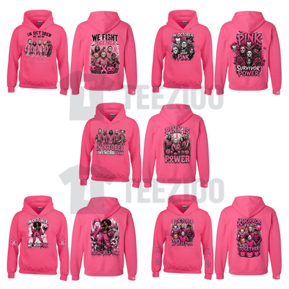 Heliconia Horror October Hoodie - In October We Wear Pink Halloween Pullover Hoodie