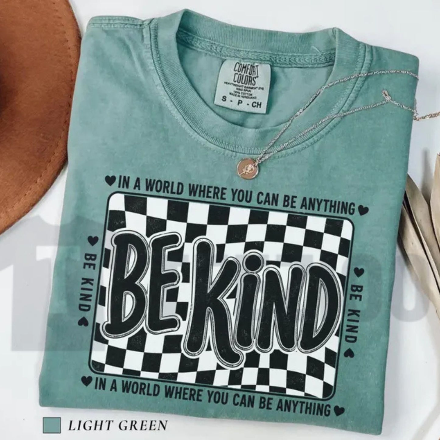 Comfort Colors Checkered Be Kind Tee – Retro Motivational Teacher Shirt