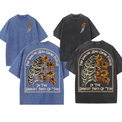 Find Someone Who Grows Flowers Sunflower T-Shirt – Aesthetic Washed Floral Tee