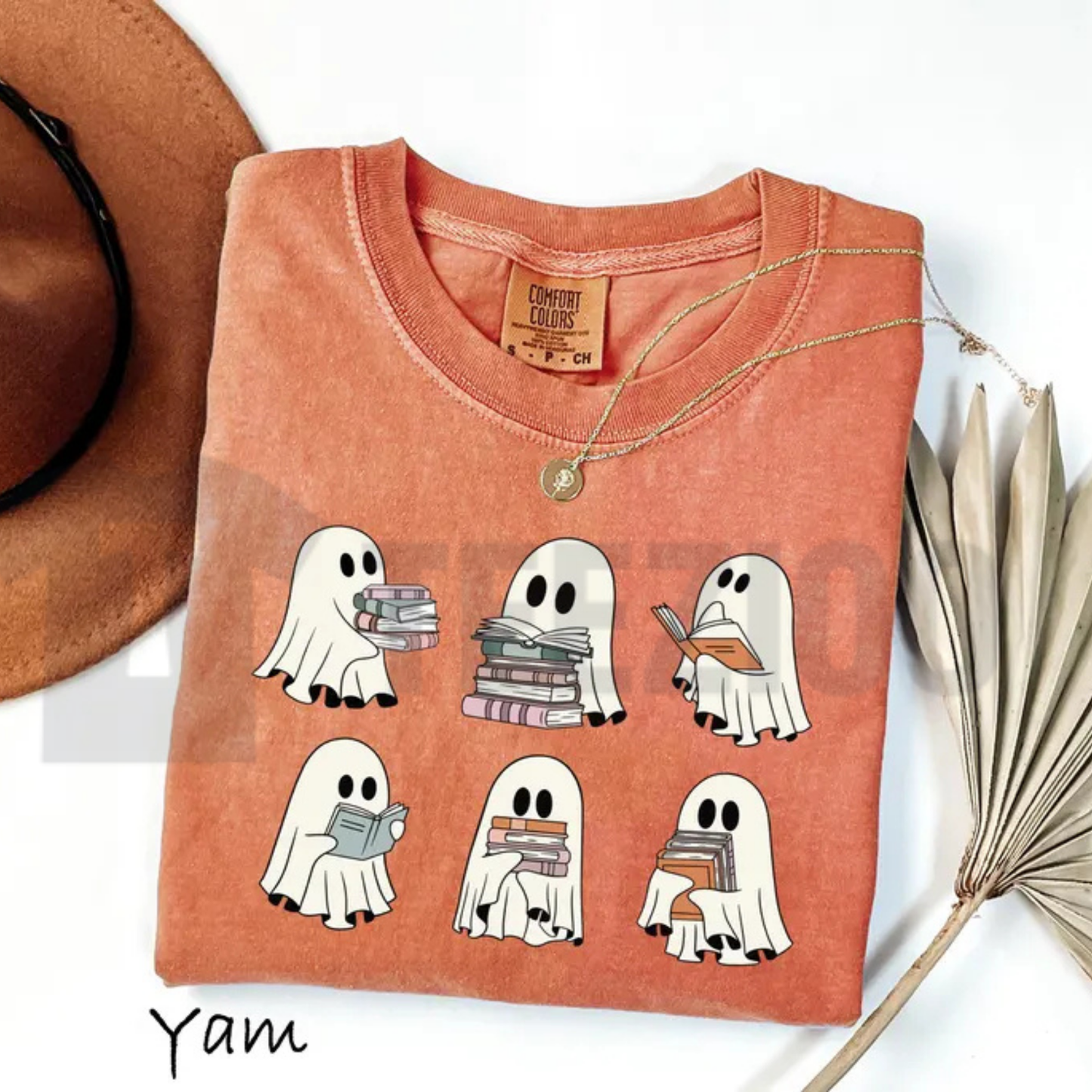 Spooky Halloween Bookshelf Comfort Colors Shirt – Ghost Reader Tee