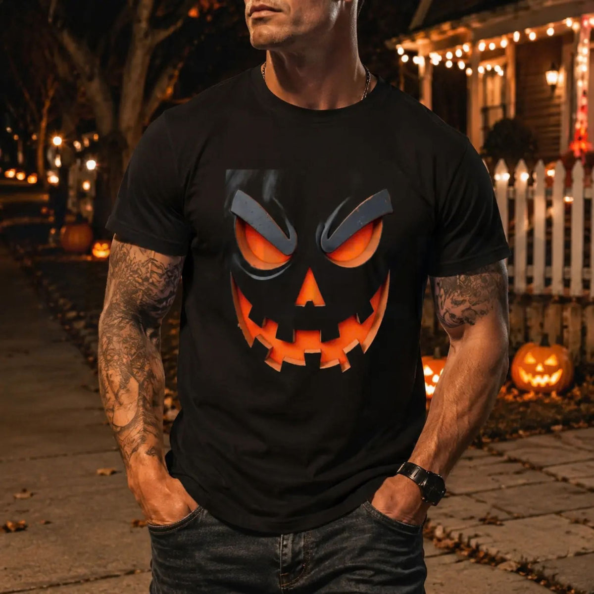 Spooky Halloween Top – Men's Scary Evil Jack O' Lantern Graphic Apparel