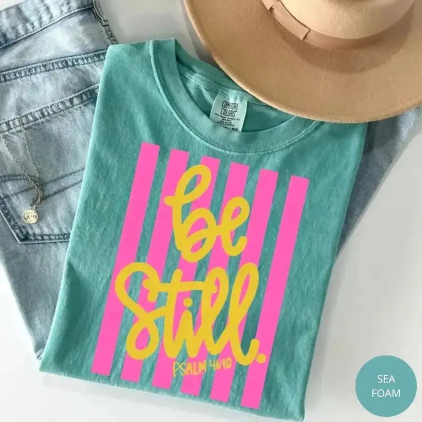 Comfort Colors Be Still T-Shirt – Girly Pink Stripes Coquette Aesthetic Faith Graphic Tee