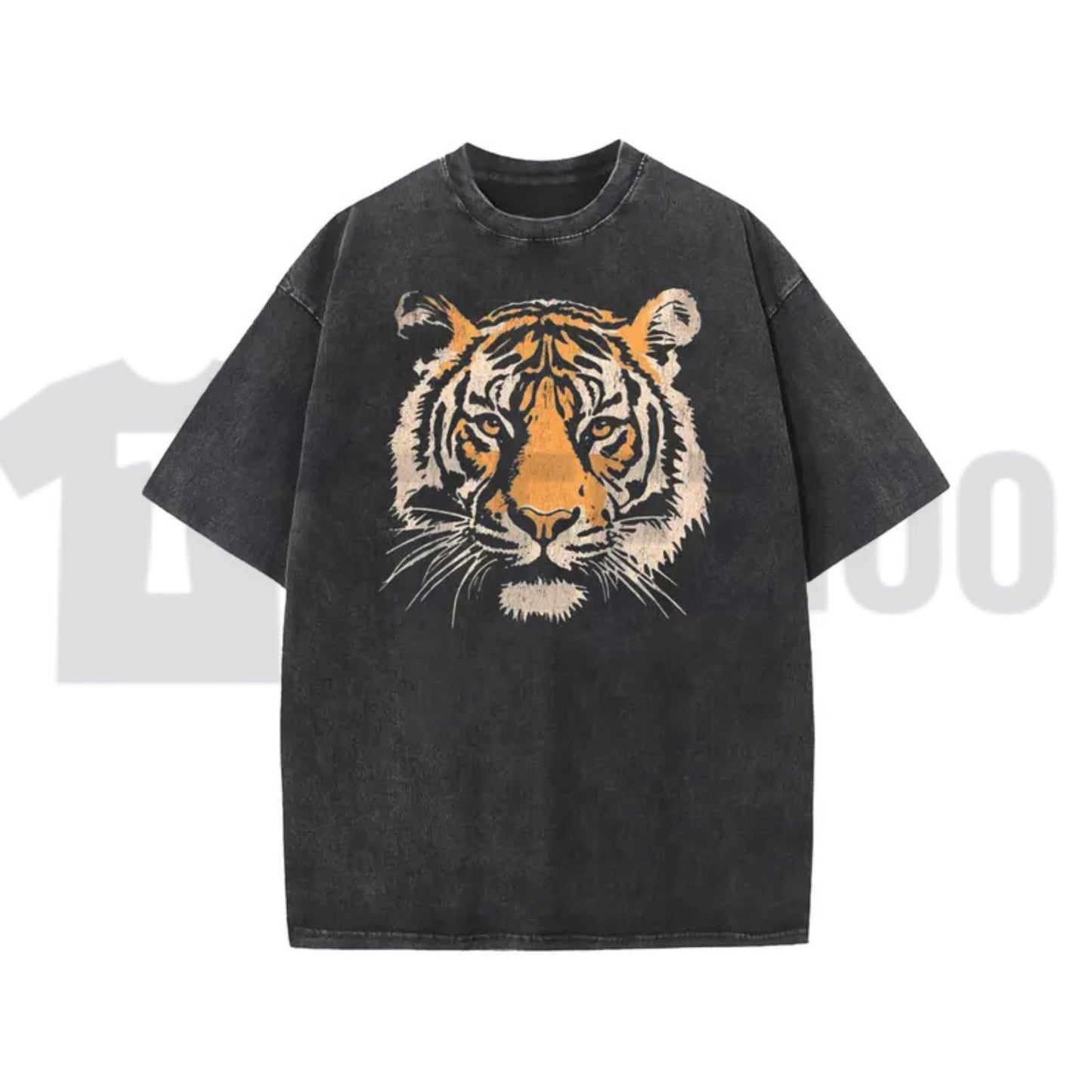 Vintage Tiger Graphic T-Shirt – Acid Washed Heavyweight Oversized Tee