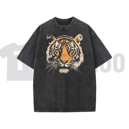 Vintage Tiger Graphic T-Shirt – Acid Washed Heavyweight Oversized Tee