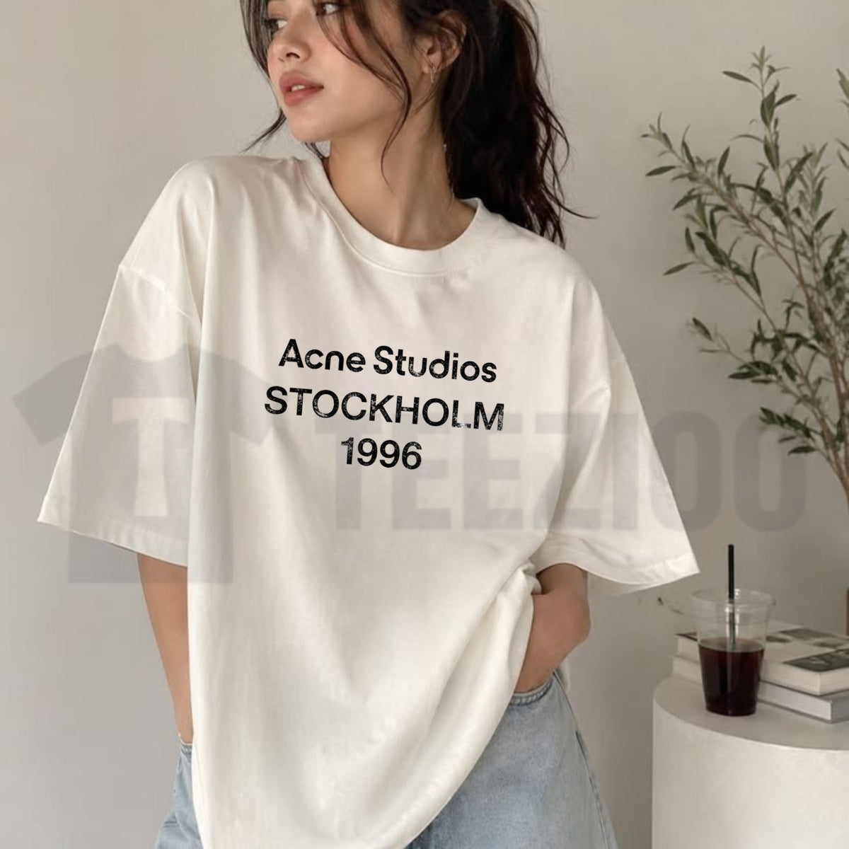 Stockholm 1996 Graphic Tee – Minimalist Distressed Off-White Top