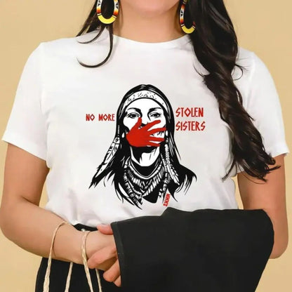 No More Stolen Sisters T-Shirt – MMIW Awareness Red Hand Graphic Tee, Unisex Cotton Shirt