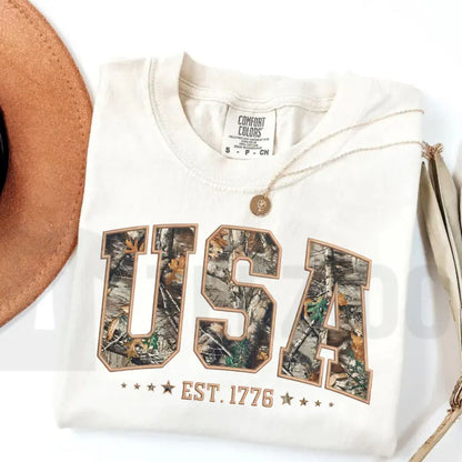 Camo USA Comfort Colors Shirt – Retro Patriotic 4th of July Hunting Tee