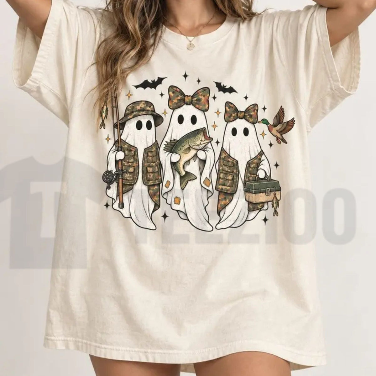 Camo Ghost Fishing Season Retro Halloween Comfort Colors Shirt