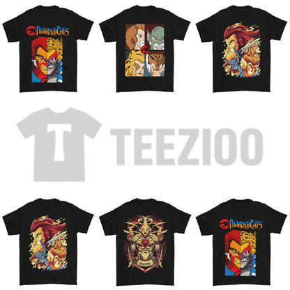 Vintage 80s Cartoon Thundercats Graphic Tee - Retro Character Grid Print Shirt