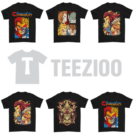 Vintage 80s Cartoon Thundercats Graphic Tee - Retro Character Grid Print Shirt
