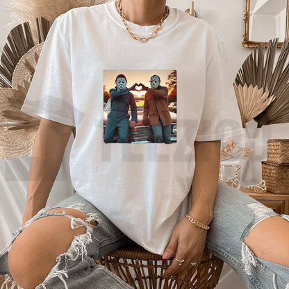 Retro Horror Movie Top – Vintage Michael Myers Heart Hands Graphic Apparel