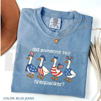 Funny Patriotic Goose T-Shirt – Firequacker 4th of July Tee, American Flag Humor Shirt