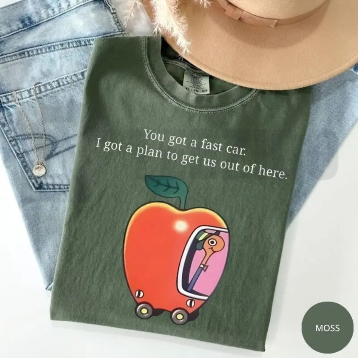 Comfort Colors Fast Car T-Shirt – Retro Apple Graphic Road Trip Tee