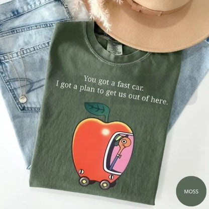Comfort Colors Fast Car T-Shirt – Retro Apple Graphic Road Trip Tee