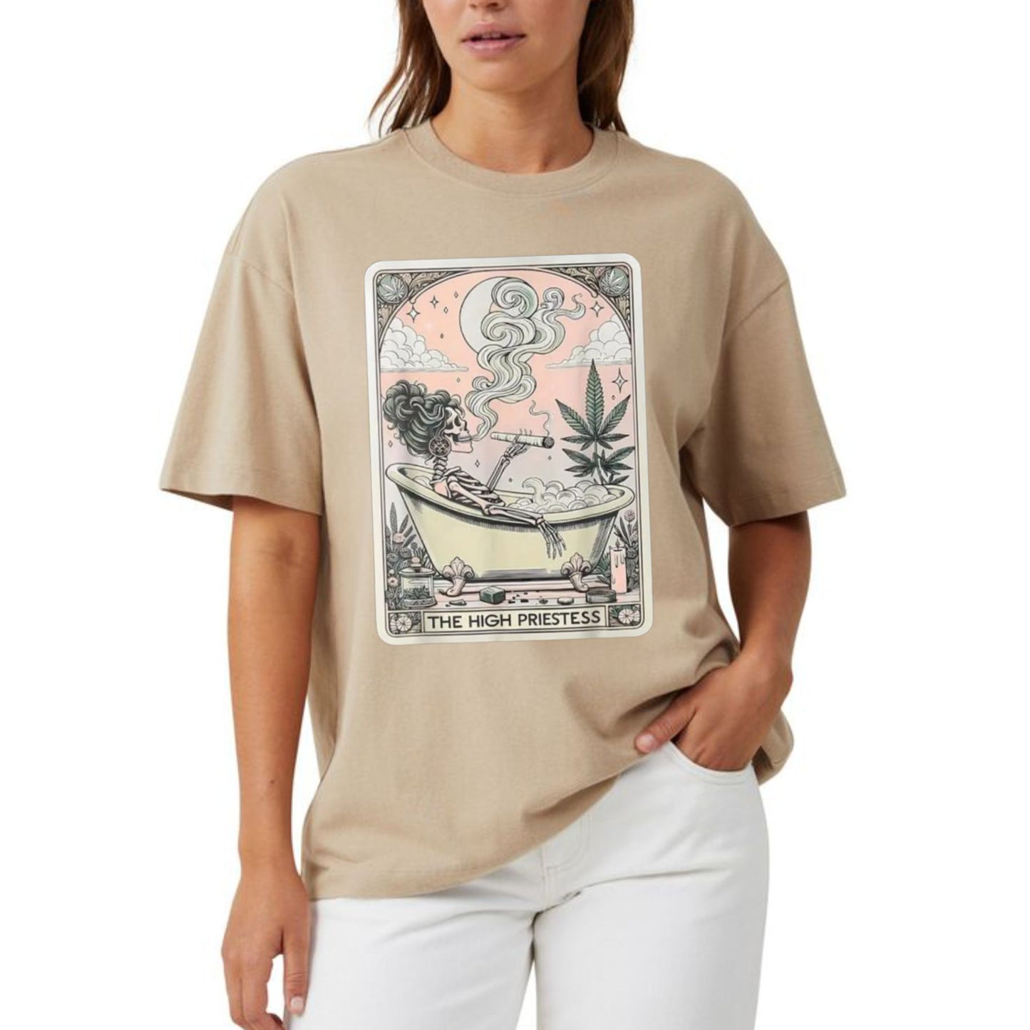 "The High Priestess" Mystic Skeleton Tarot T-Shirt – Funny Occult Graphic Tee, Premium 100% Cotton Tarot Card Legend Top, Made in USA