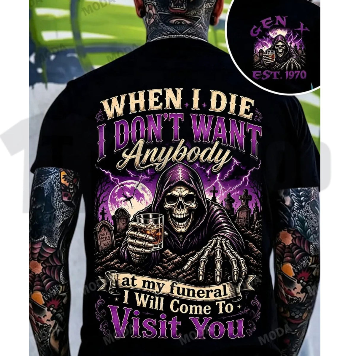 Vintage Funeral Humor Top – Chaosmoda Gen X Custom Year Skull Graphic Apparel