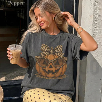 Leopard Pumpkin Halloween Shirt – Fall Jack O Lantern Crewneck Tee