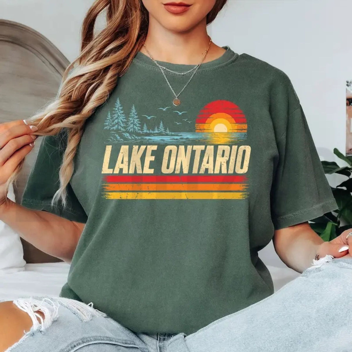 Retro Great Lakes Sunset Top – Lake Ontario Canada Cottage Vacation Apparel