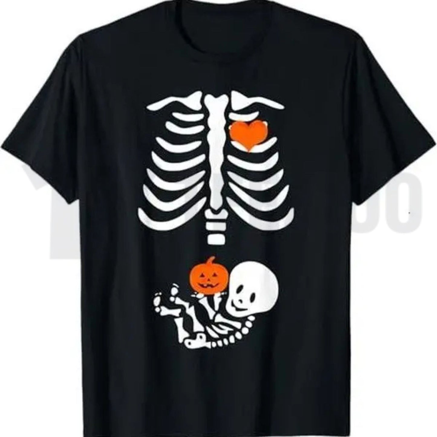 Skeleton Baby Rib Cage Maternity Funny Halloween Pregnant Pumpkin Graphic T-Shirt