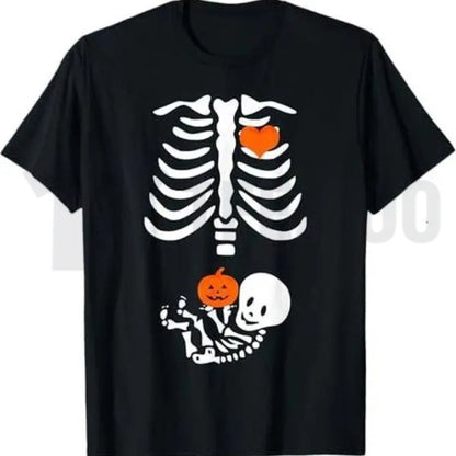 Skeleton Baby Rib Cage Maternity Funny Halloween Pregnant Pumpkin Graphic T-Shirt