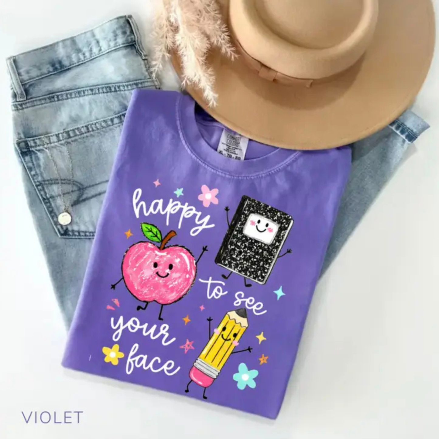 "Happy To See Your Face" T-Shirt - Retro Preschool Teacher Graphic Tee