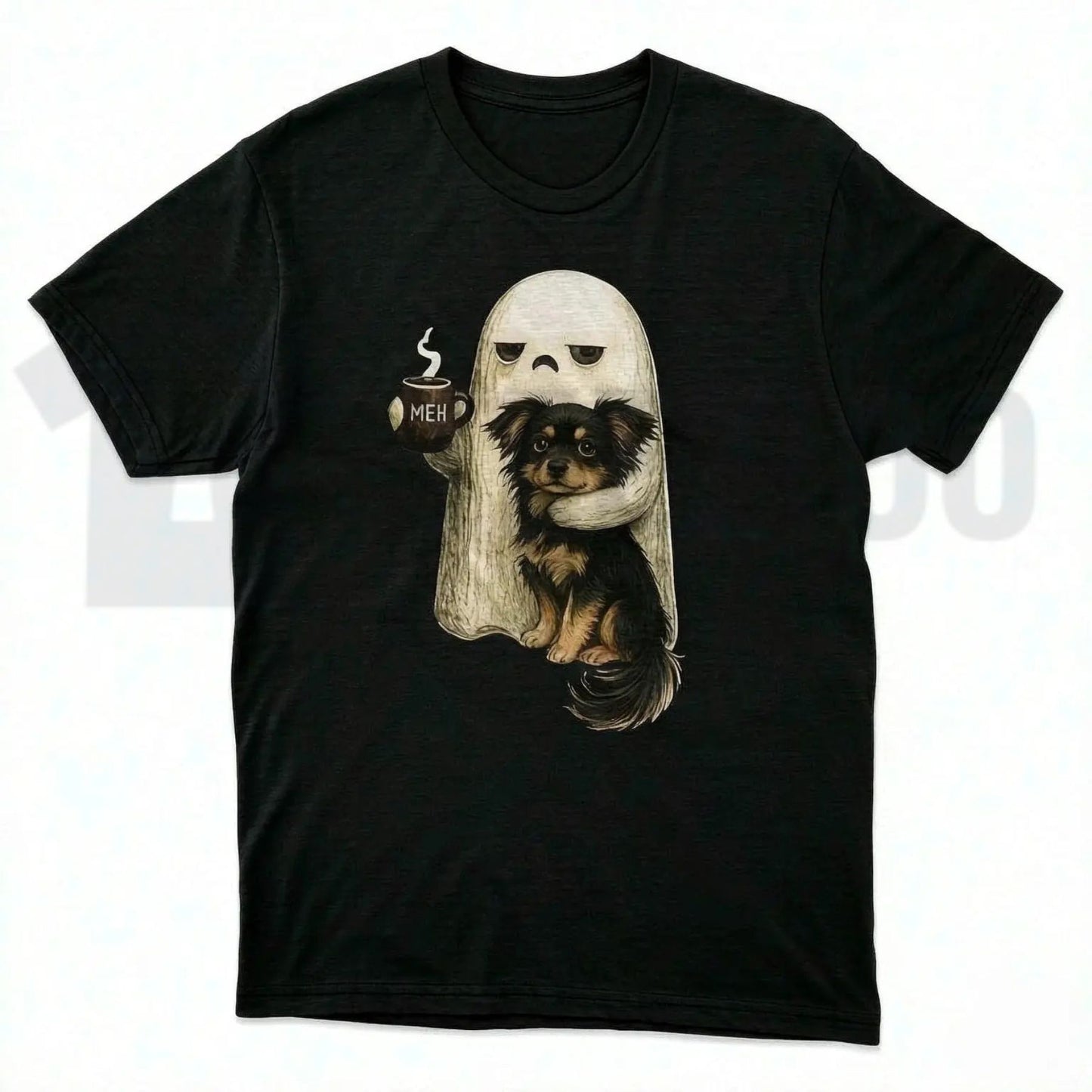Spooky Black Cat & Coffee Graphic Shirt – Ghost Cat Halloween Apparel