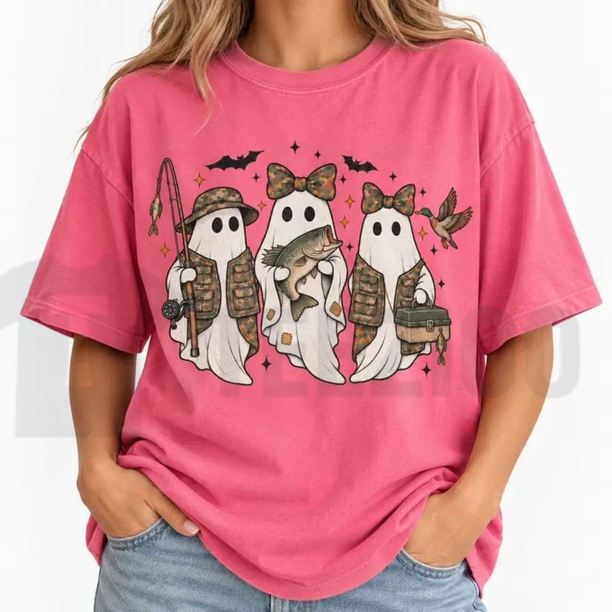 Camo Ghost Fishing Season Retro Halloween Comfort Colors Shirt