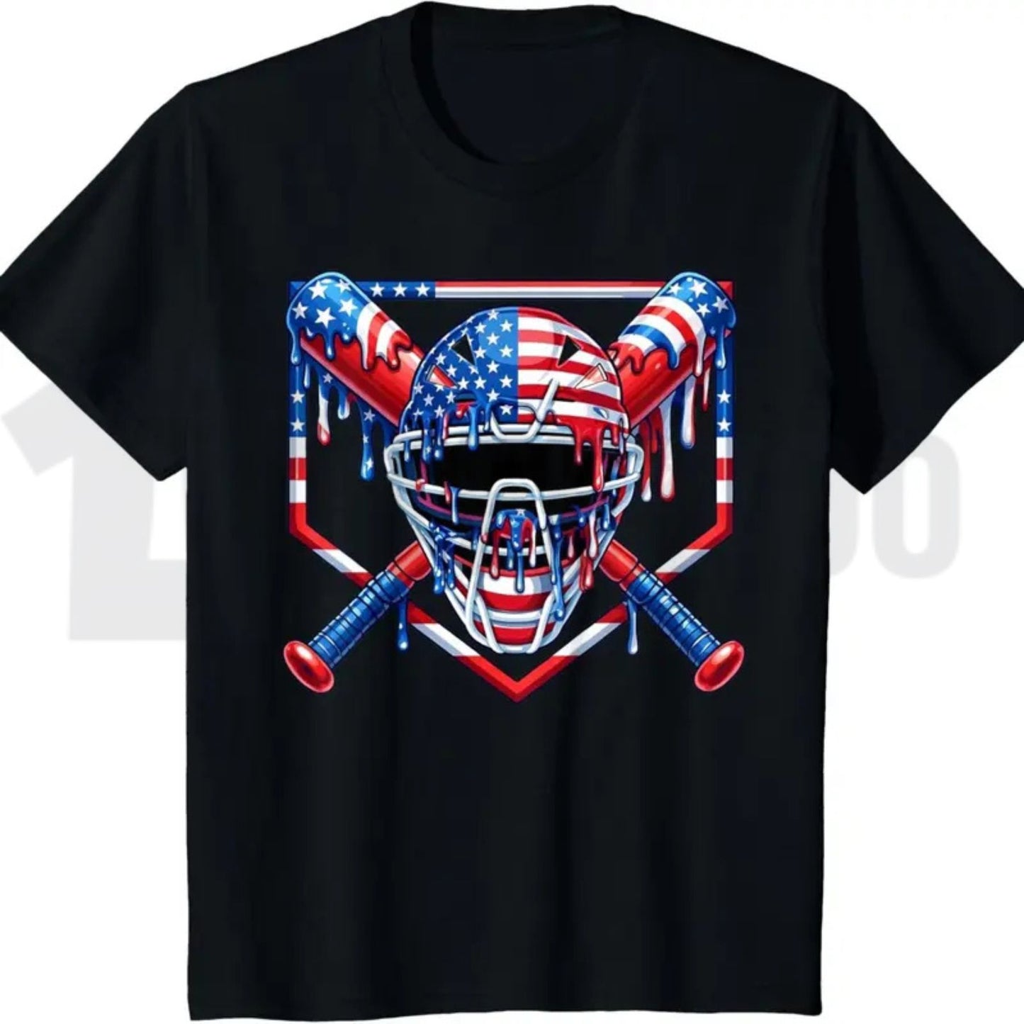 Baseball Drip Patriotic Ice Cream US Flag Youth Boys Summer Graphic T-Shirt