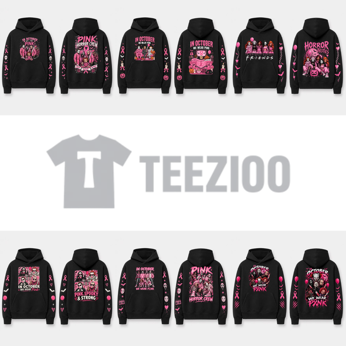In October We Wear Pink Spooky Ribbon Hoodie - Breast Cancer Support Pullover