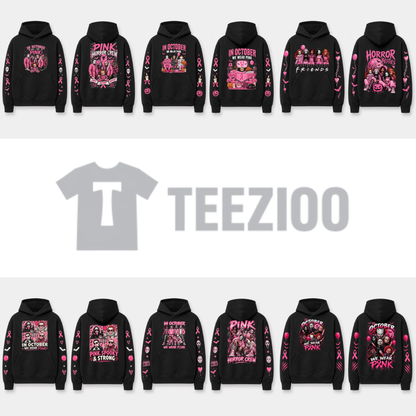 In October We Wear Pink Spooky Ribbon Hoodie - Breast Cancer Support Pullover