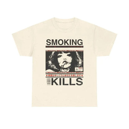 "Smoking Kills" Manga Style T-Shirt – Retro Anime Aesthetic Graphic Tee, Unisex Cotton Shirt