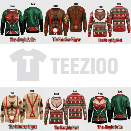 Cheeky Santa Ugly Christmas Sweatshirt - Funny Costume Illusion Crewneck