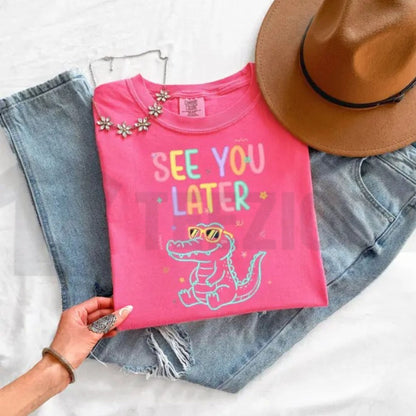 Funny Teacher Alligator T-Shirt – “See You Later” Retro Summer Tee, End of School Shirt