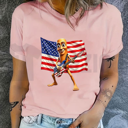American Flag Guitar Tung Tung Tung Sahur Funny 4th of July Patriotic Meme T-Shirt
