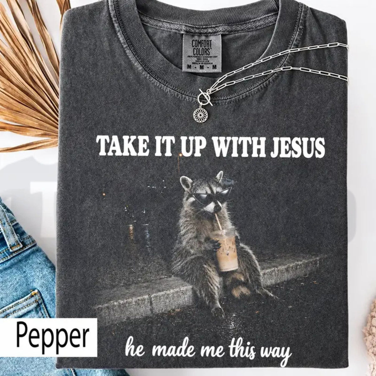 Grunge Raccoon Drinking Bubble Tea Christian Comfort Colors Shirt