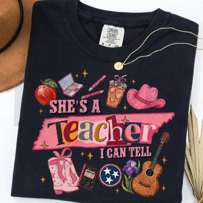 She's a Teacher I Can Tell Comfort Colors Shirt – Funny Retro Educator Graphic Tee