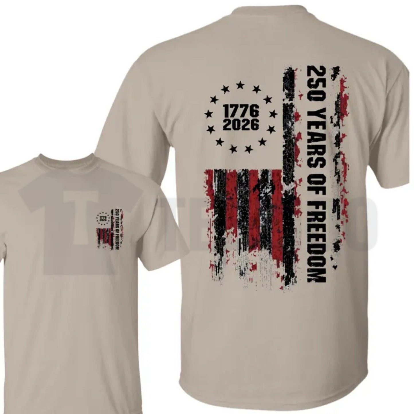 Double-Sided USA 250th Anniversary T-Shirt – Vintage 1776-2026 Patriotic Flag Tee, Semiquincentennial Milestone Graphic Shirt